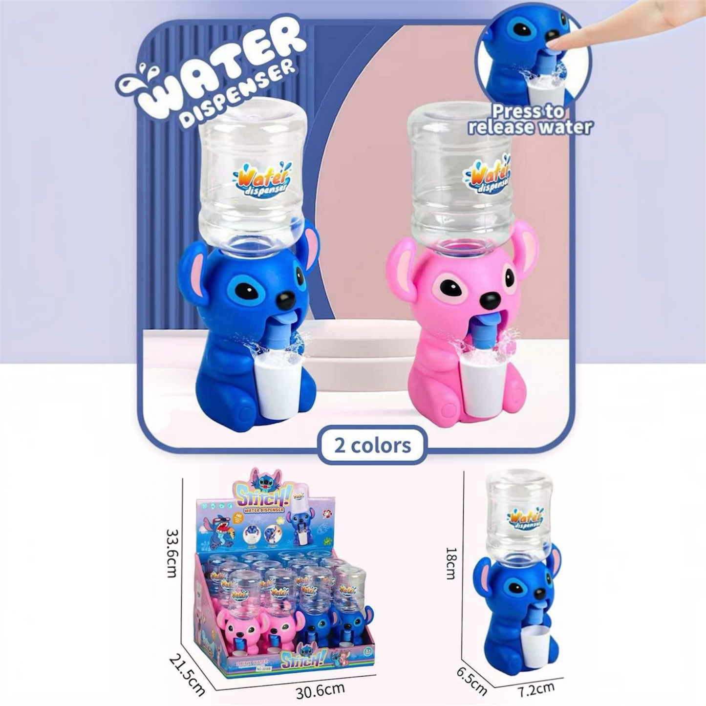 12PCS DISPLAY BLUE GUY & PINK GIRL MINI WATER DISPENSER