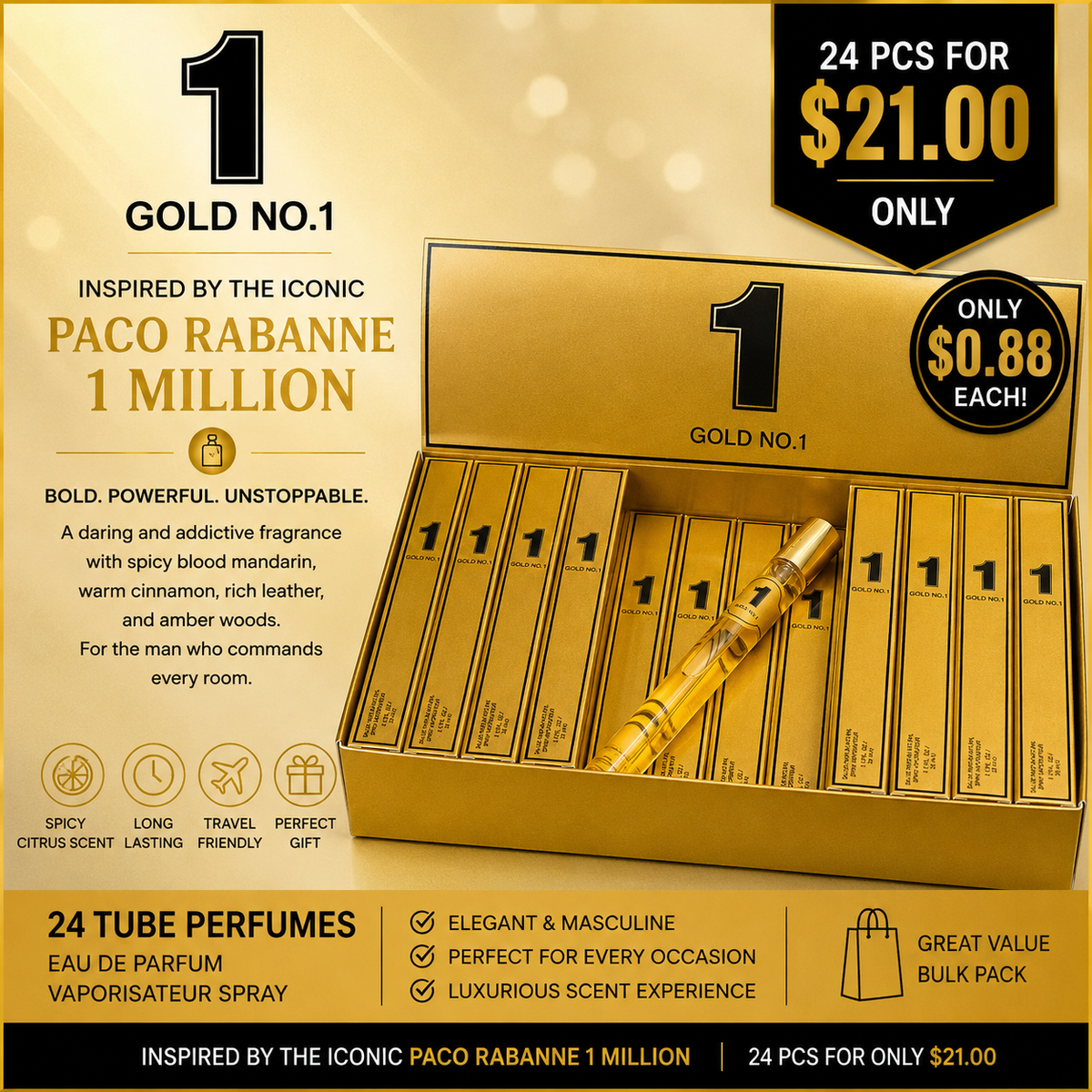 24PCS DISPLAY GOLD NO. 1 TUBE PERFUME EBC2032TR