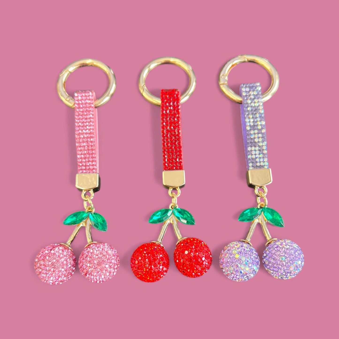 12PCS PACK CHERRY BLING BLING KEYCHAINS
