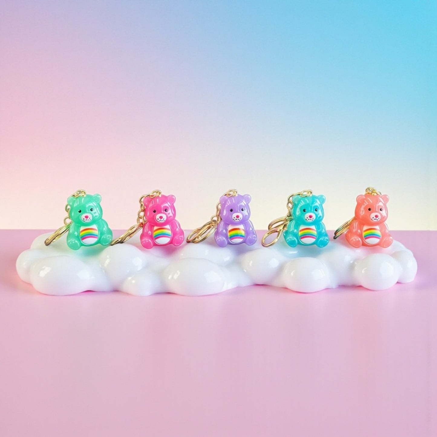 12PCS PACK MOOD BEAR CRYSTAL KEYCHAINS