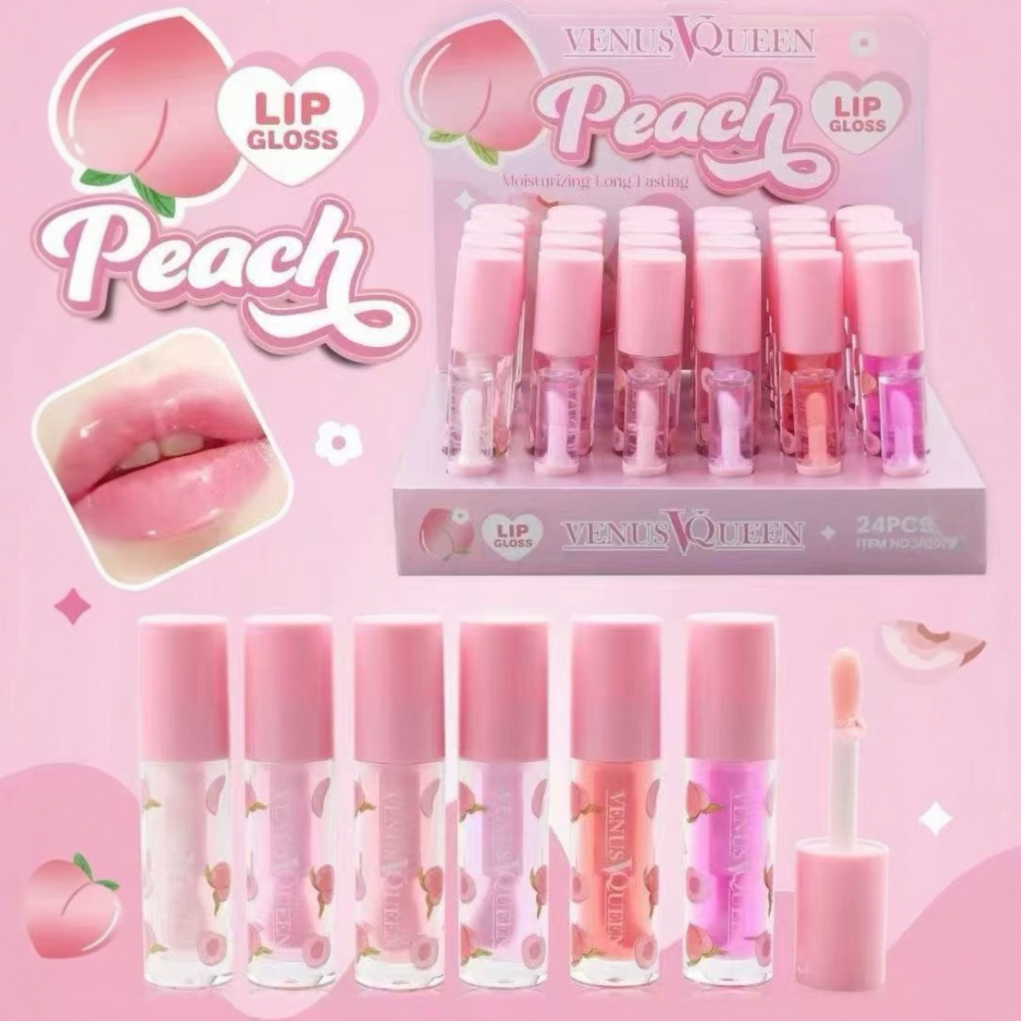 24PCS DISPLAY PEACH LIP GLOSS VQ079