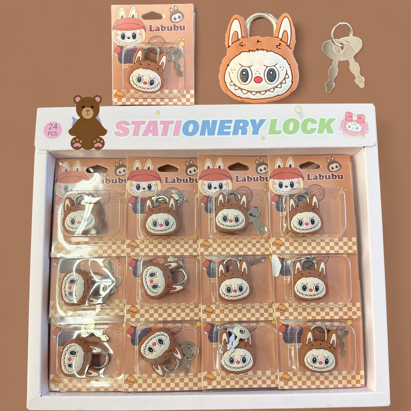 24PCS DISPLAY BROWN GUY LOCK AND KEYS