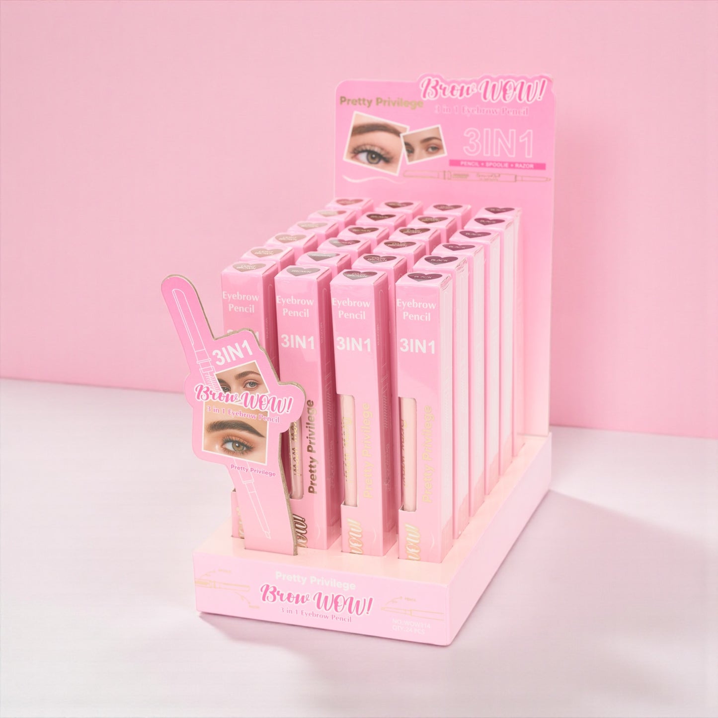 24PCS DISPLAY PRETTY PRIVILEGE BROW WOW! 3IN1 EYEBROW PENCIL WOW314