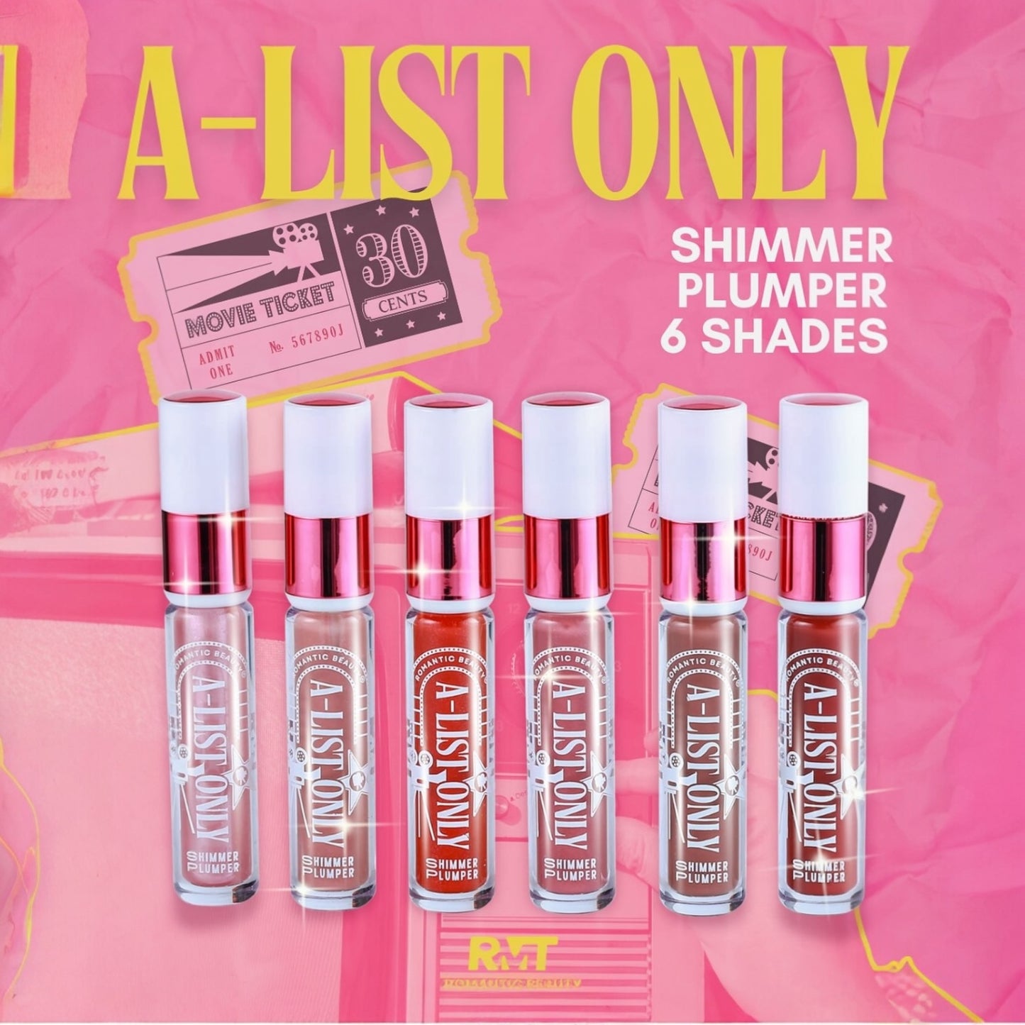 24PCS DISPLAY ROMANTIC BEAUTY A-LIST SHIMMER PLUMPER LIPSTICK LG7175