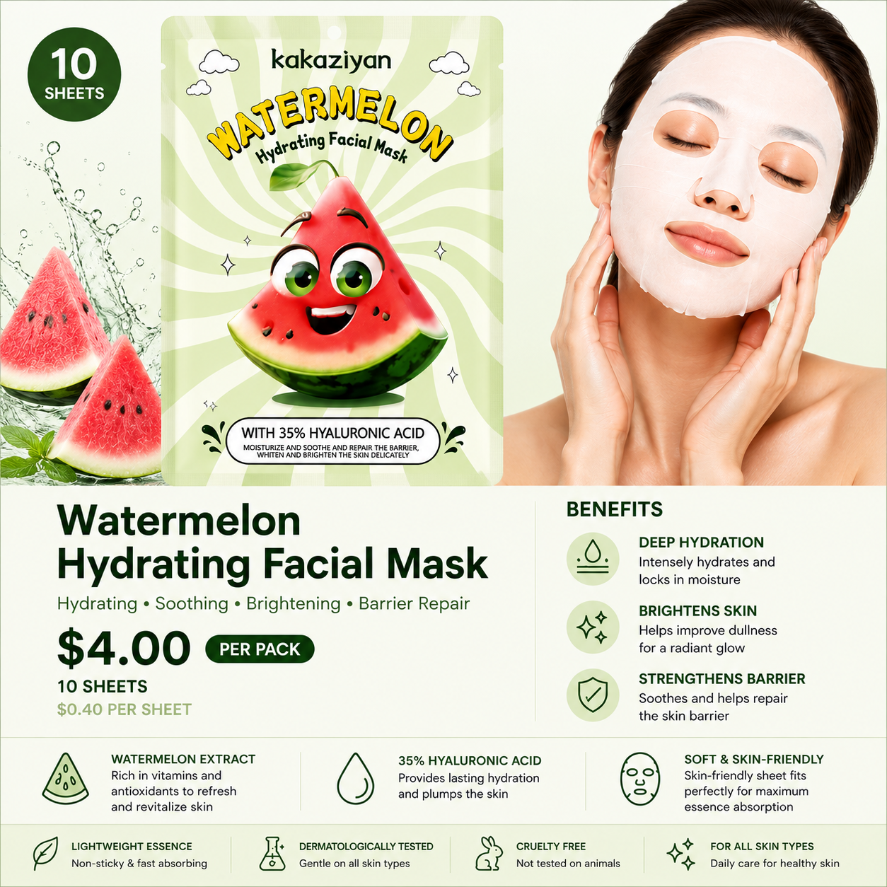 10PCS PACK KAKAZIYAN FACE-MASK WATERMELON M77