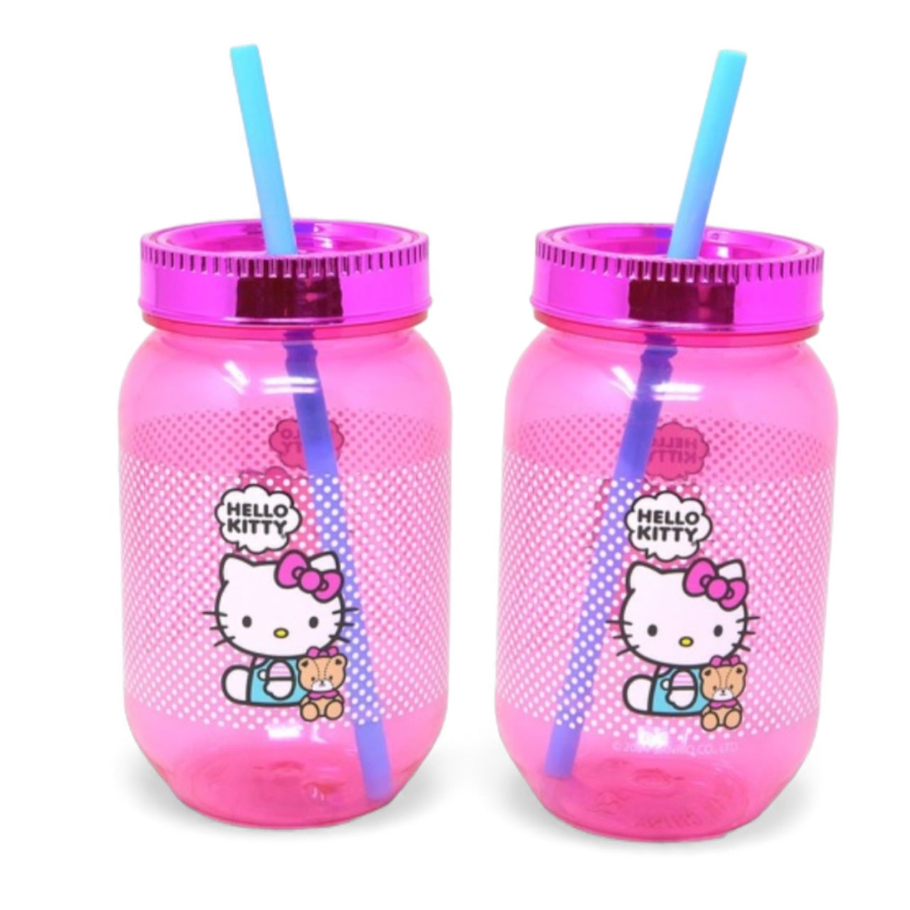 6PCS HELLO KITTY 18.5OZ CANNING JAR + STRAW HELC