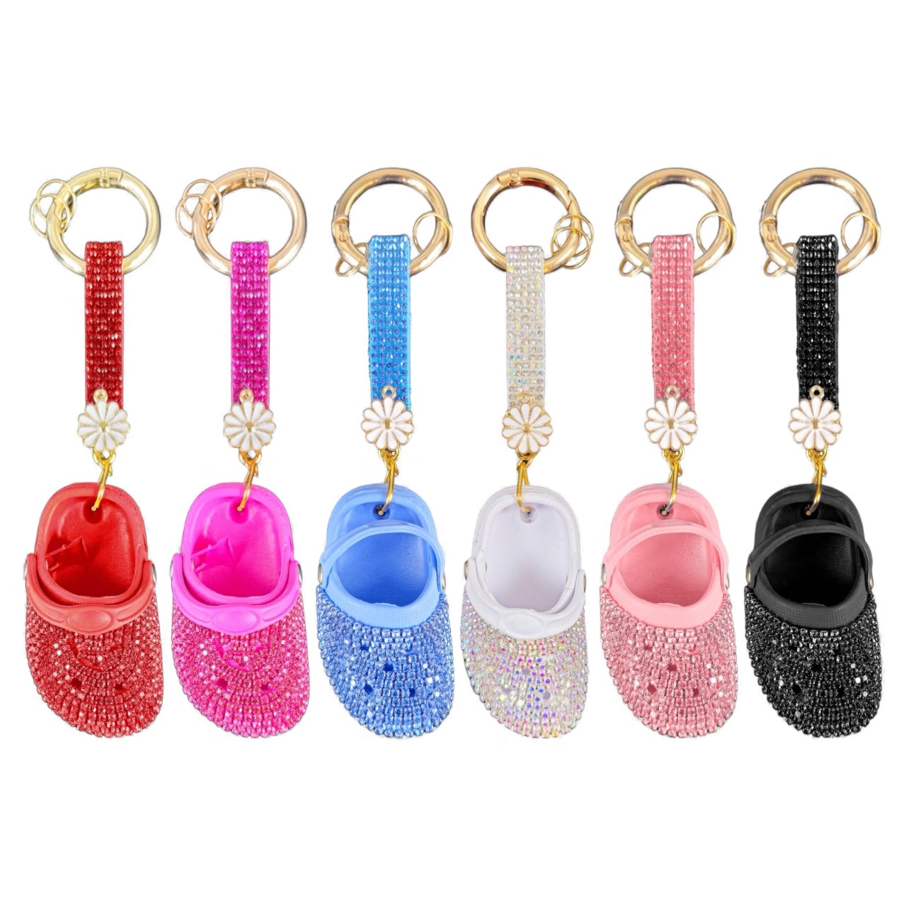 12PCS ASSORTED COLORS BLING CROCS KEYCHAIN K229441