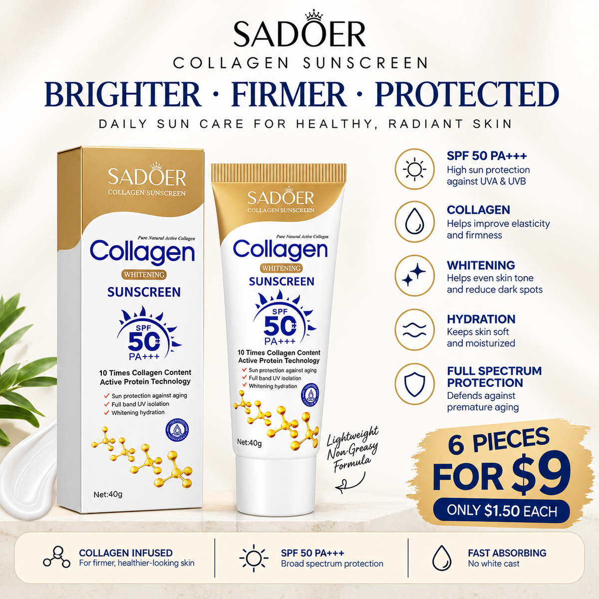 6PCS SADOER CREAM SUNSCREEN SD38180