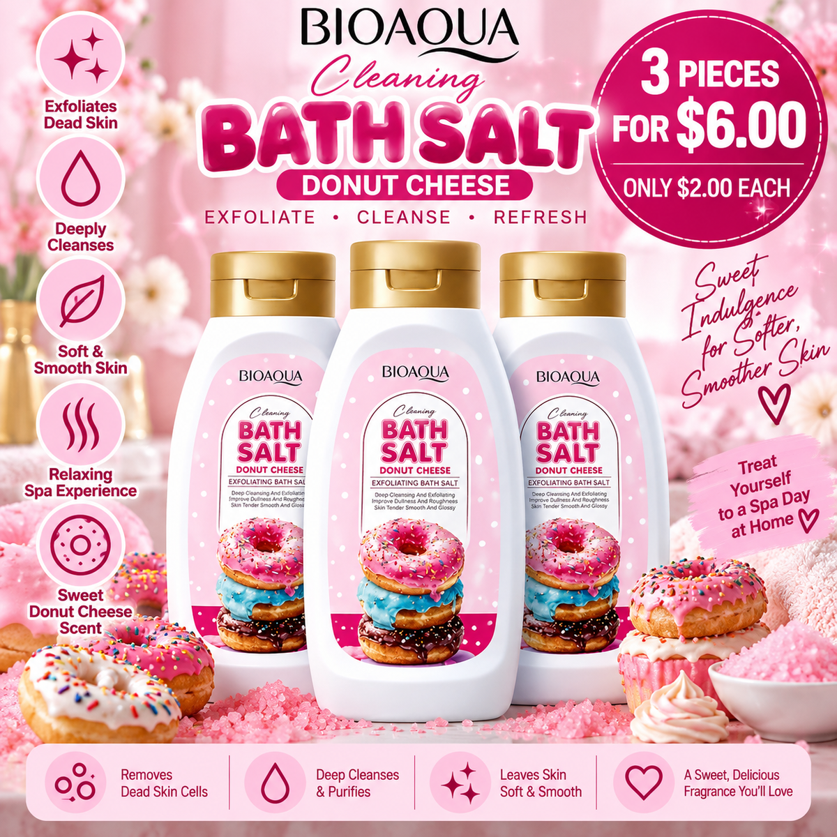 3PCS BIOAQUA BATH SALT DONUT CHEESE