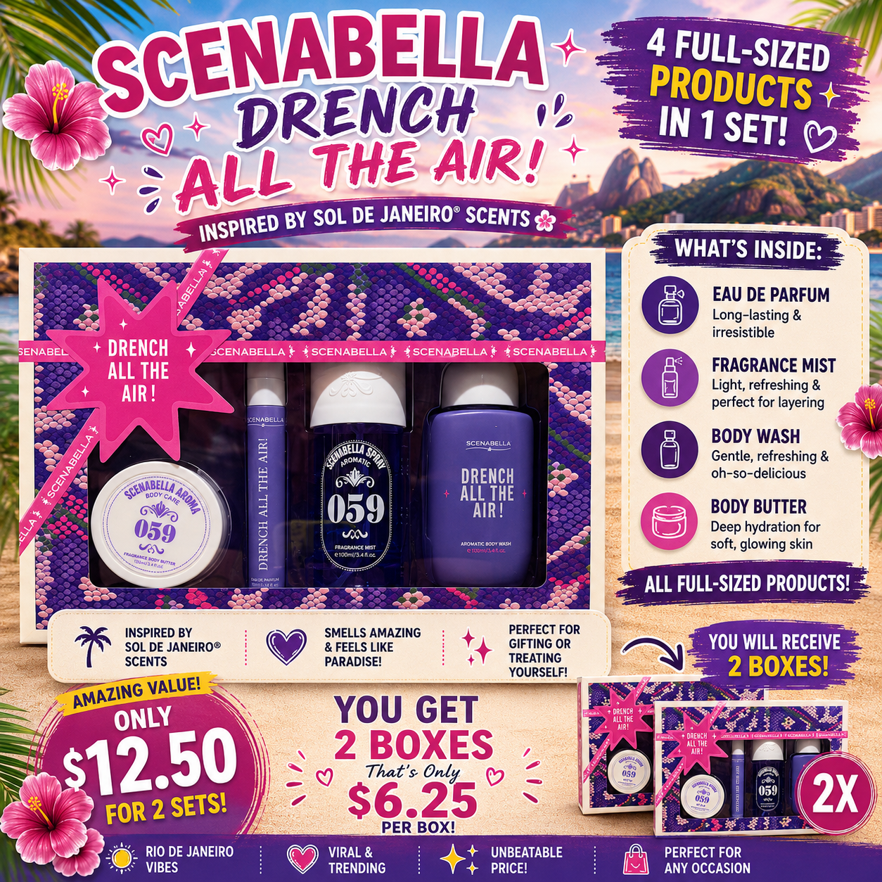 2 SETS SCENABELLA DRENCH ALL THE AIR BODY CARE SC1082