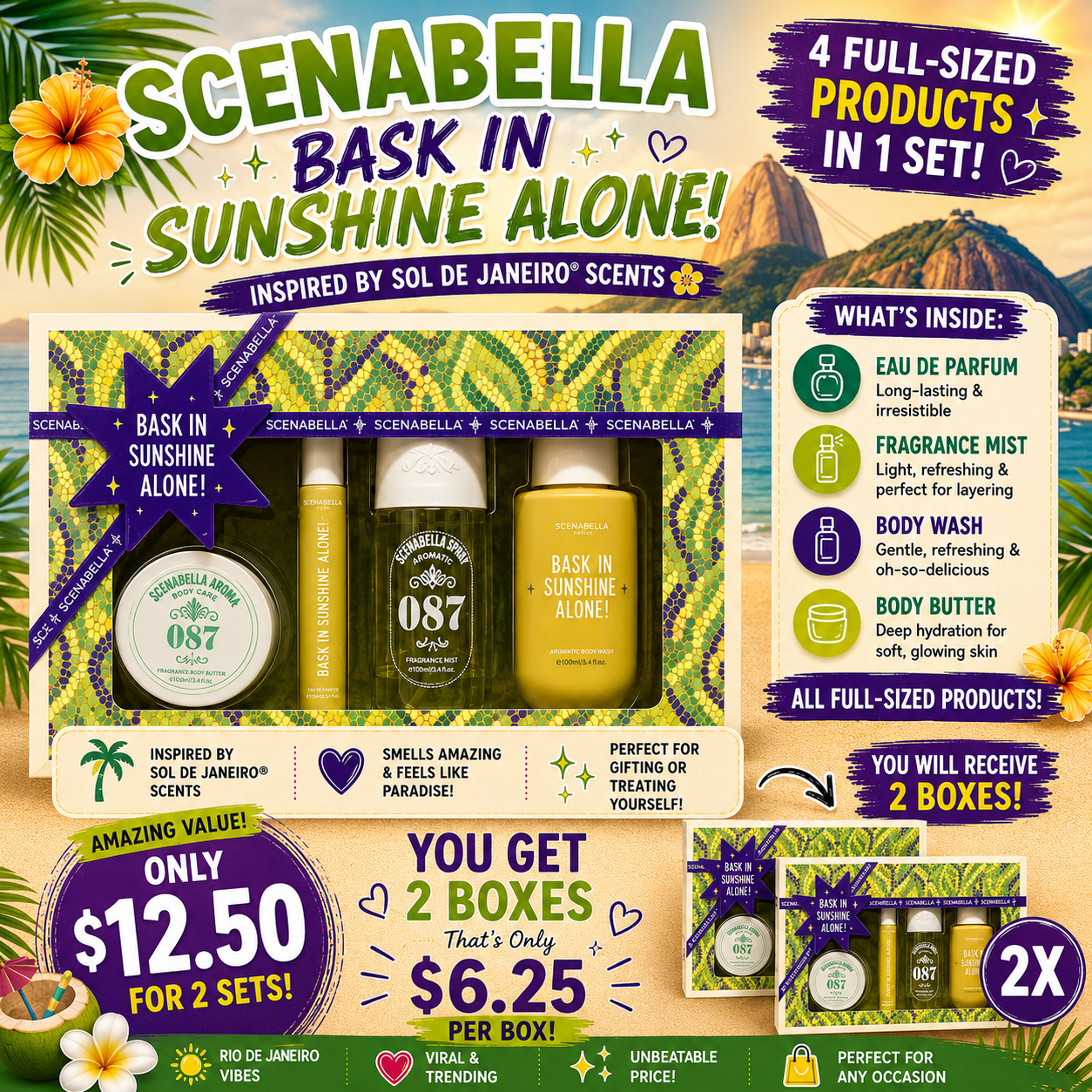 2 SETS SCENABELLA BASK IN SUNSHINE ALONE BODY CARE SC1083