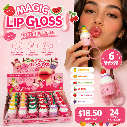 24PCS DISPLAY MEIKE GLAMOUR FRUITS WATERPROOF MAGIC LIPGLOSS MK636