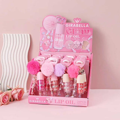 24PCS DISPLAY LIP GLOSS WITH POM POMS #C4094