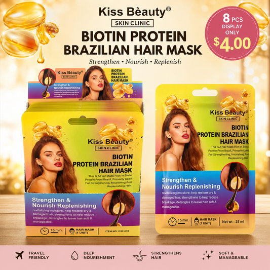 8 PCS DISPLAY KISS BEAUTY BIOTIN PROTEIN BRAZILIAN HAIR MASK 1352-07B