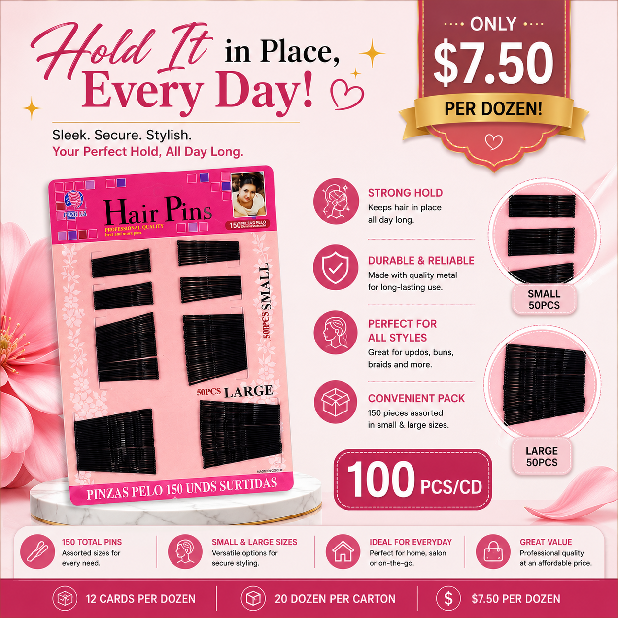 12PCS PACK PRETTY HOLD  BOBBY PINS MBR-1010