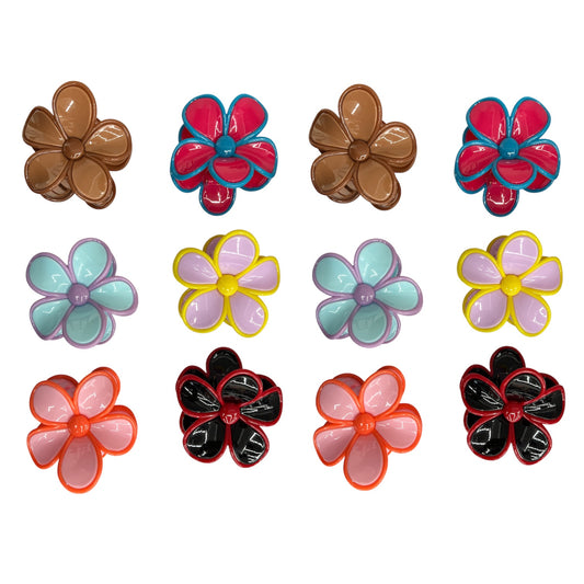 12PCS PACK 2 COLOR FLOWER HAIR CLIPS