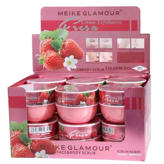 12PCS DISPLAY MEIKE GLAMOUR STRAWBERRY BODY/FACE SCRUB MKG0325