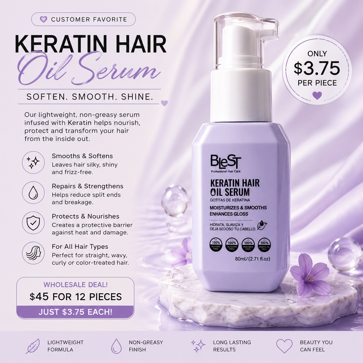 12PCS DISPLAY BLEST KERATIN HAIR OIL SERUM HSO-30