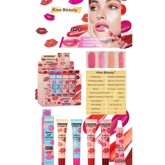24PCS DISPLAY KISS BEAUTY MAGIC LIP TATTOO 70903-03ABCD