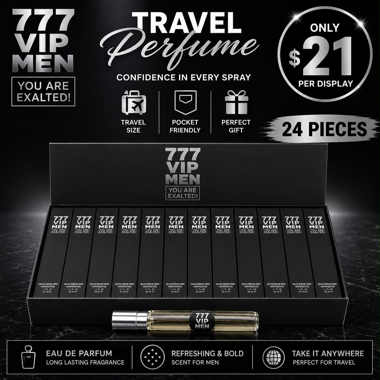 24PCS DISPLAY 777 VIP MEN DARK TUBE PERFUME EBC2060TR