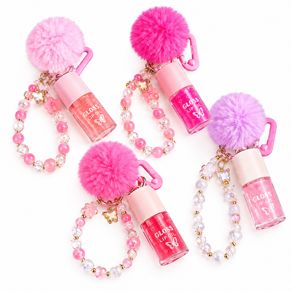 Girabella Lip Gloss With Pom Pom & Charm Keychain