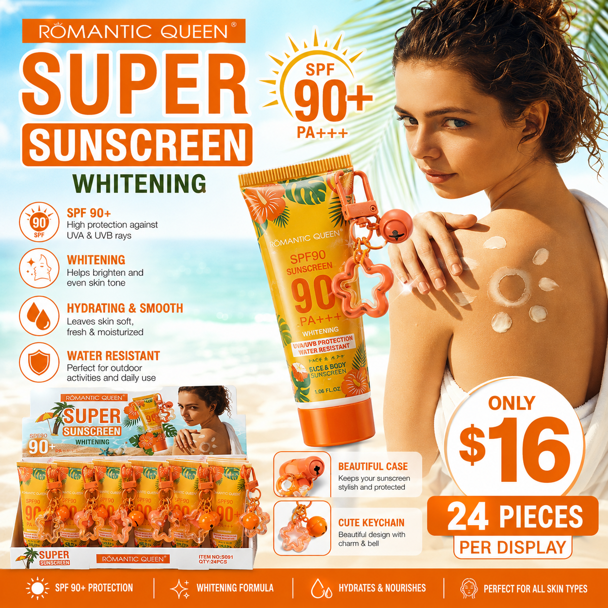 24PCS ROMANTIC QUEEN SUNSCREEN WHITENING SPF90+