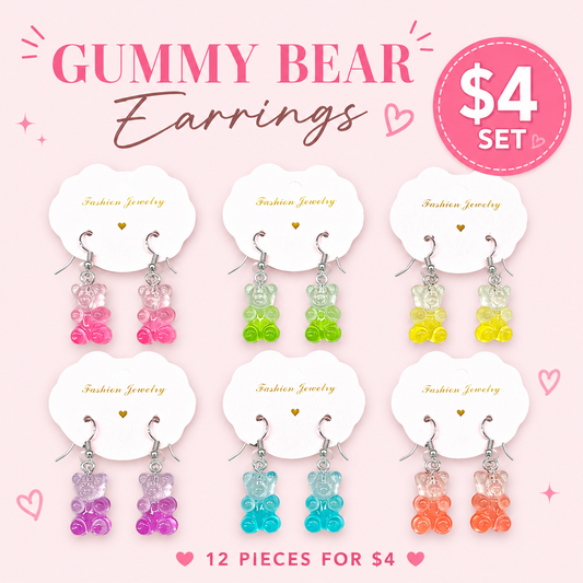 12PCS PACK DANGLE GUMMY BEAR EARRINGS 7660