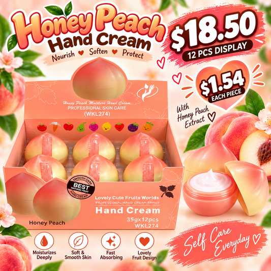 12PCS DISPLAY PEACH  FRUIT FIGURE HAND CREAM WKL274