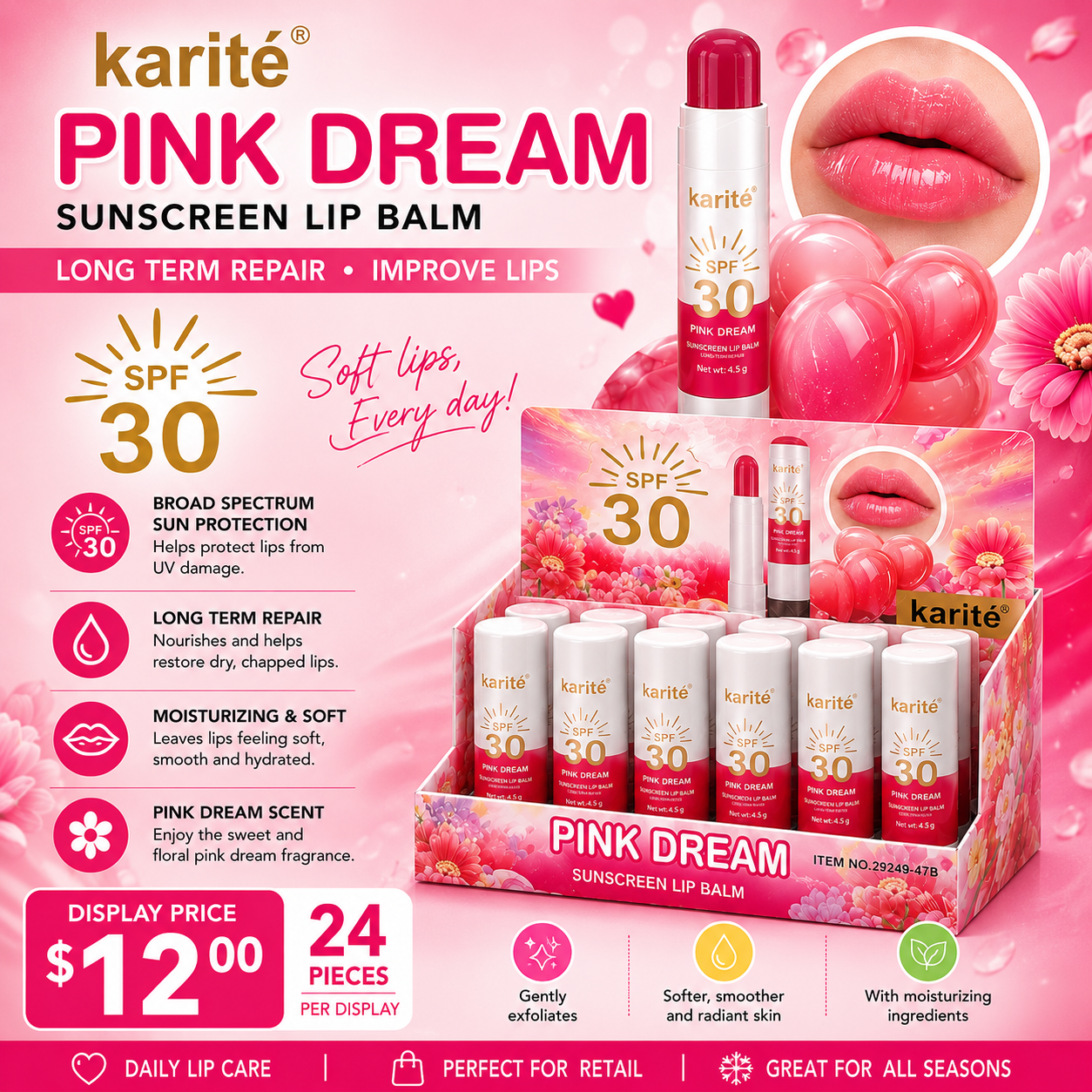 24PCS DISPLAY KARITE PINK DREAM SUNSCREEN SPF30 29249-47B