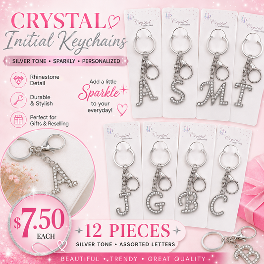 12PCS PACK KEYCHAIN INITIALS SILVER KBC-0710WC