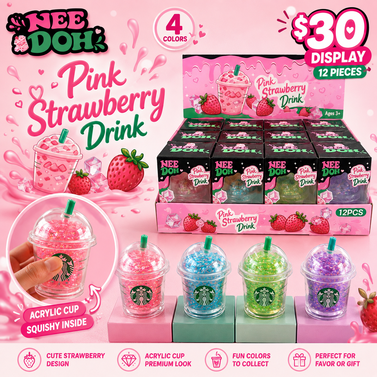 12PCS DISPLAY COLORED STARBIES NEE DOH SQUISH