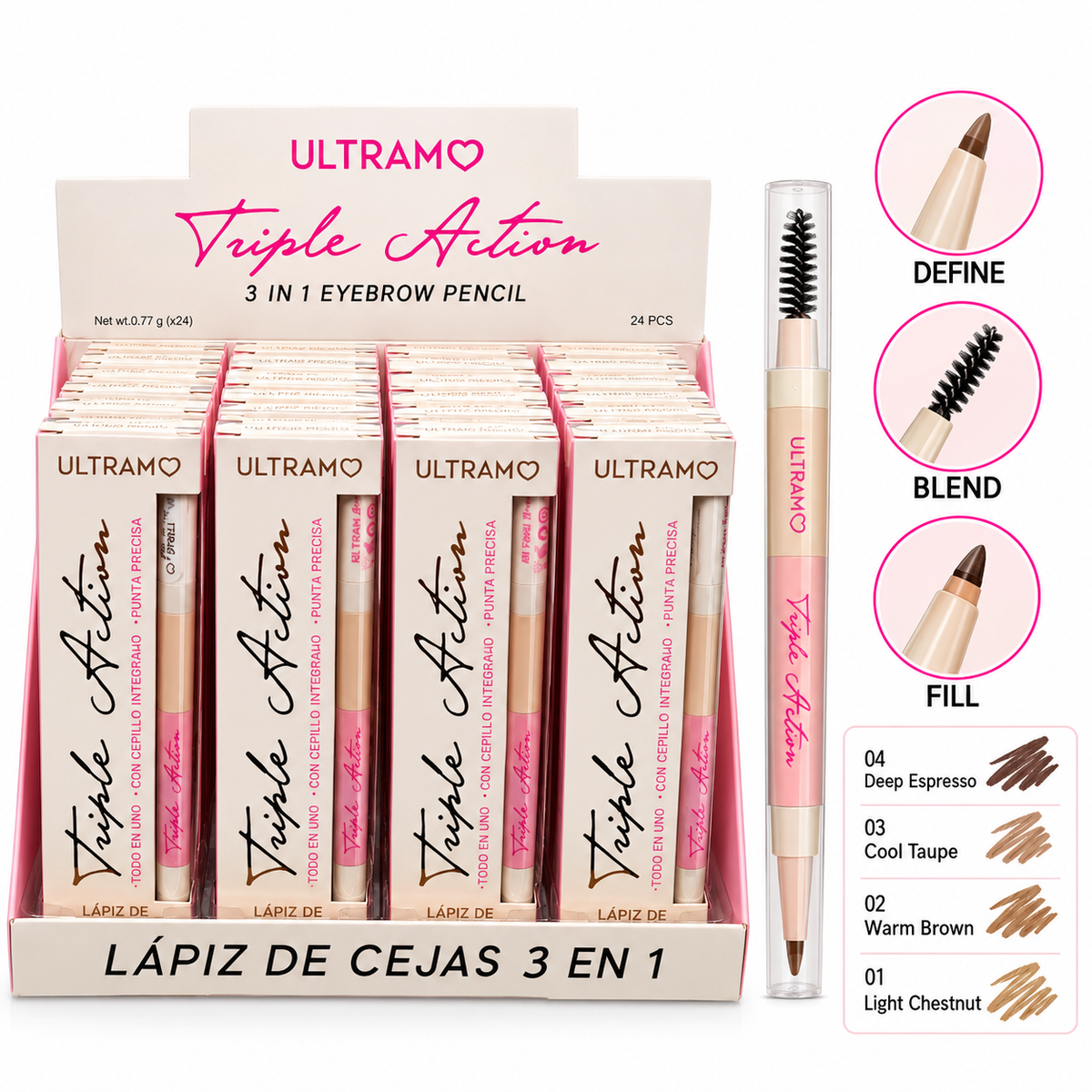 Ultramo Triple Actions 3 In 1 Eyebrow Pencil