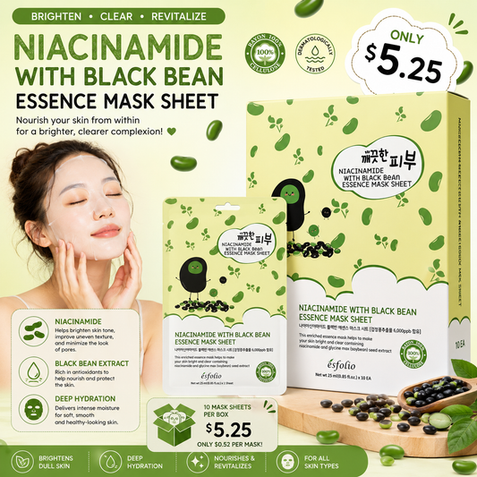 10PCS BOX ESFOLIO NIACINAMIDE & BLAVK BEAN ESSENCE MASK SHEET 3273