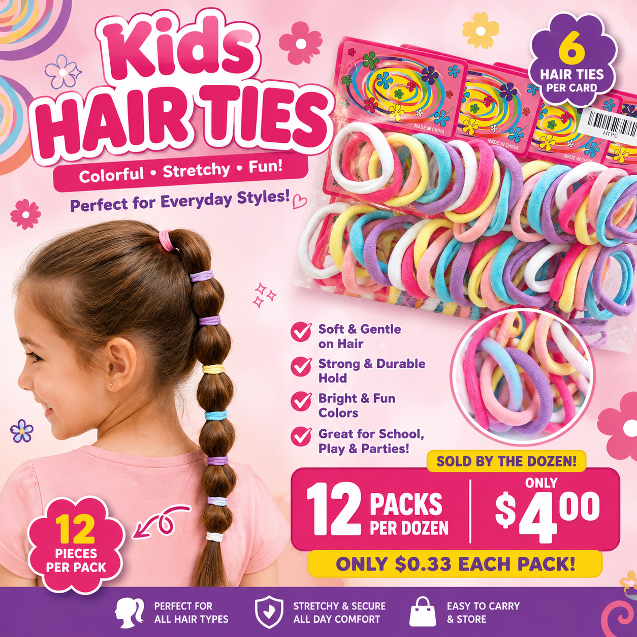 12PCS PACK MINI PASTEL MULTICOLOR HAIR TIES HTPC