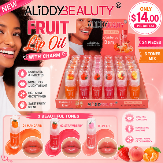 24PCS  DISPLAY ALIDDY BEAUTY FRUIT LIP GLOSS WITH CHARM A25110F