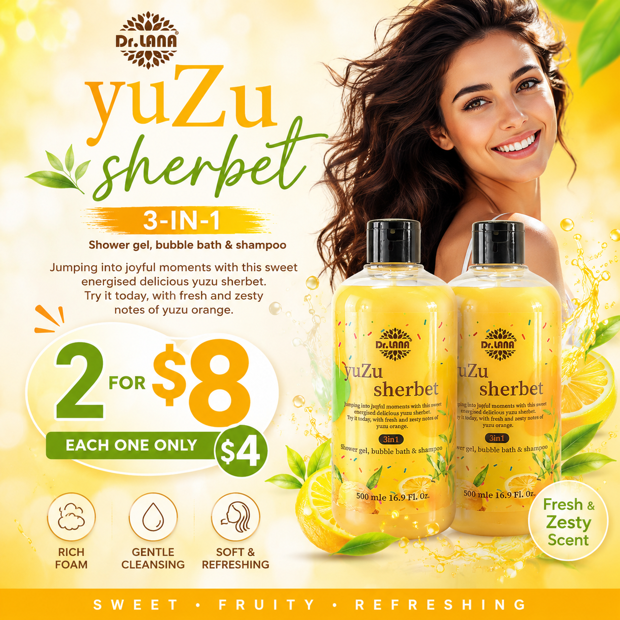 2PCS DR. LANA SHAMPOO 3 IN 1 YUZU SHERBET DL-6634