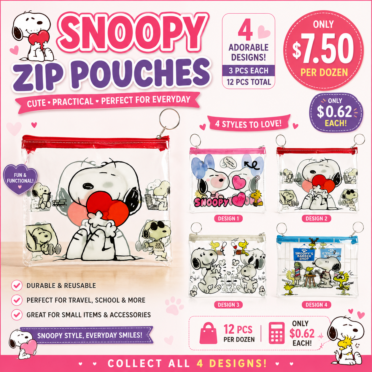 12PCS PACK WHITE DOG COIN POUCH BA2643