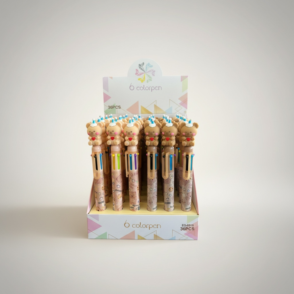 36PCS DISPLAY BROWN TEDDY BEAR MULTICOLOR PEN EQ8916