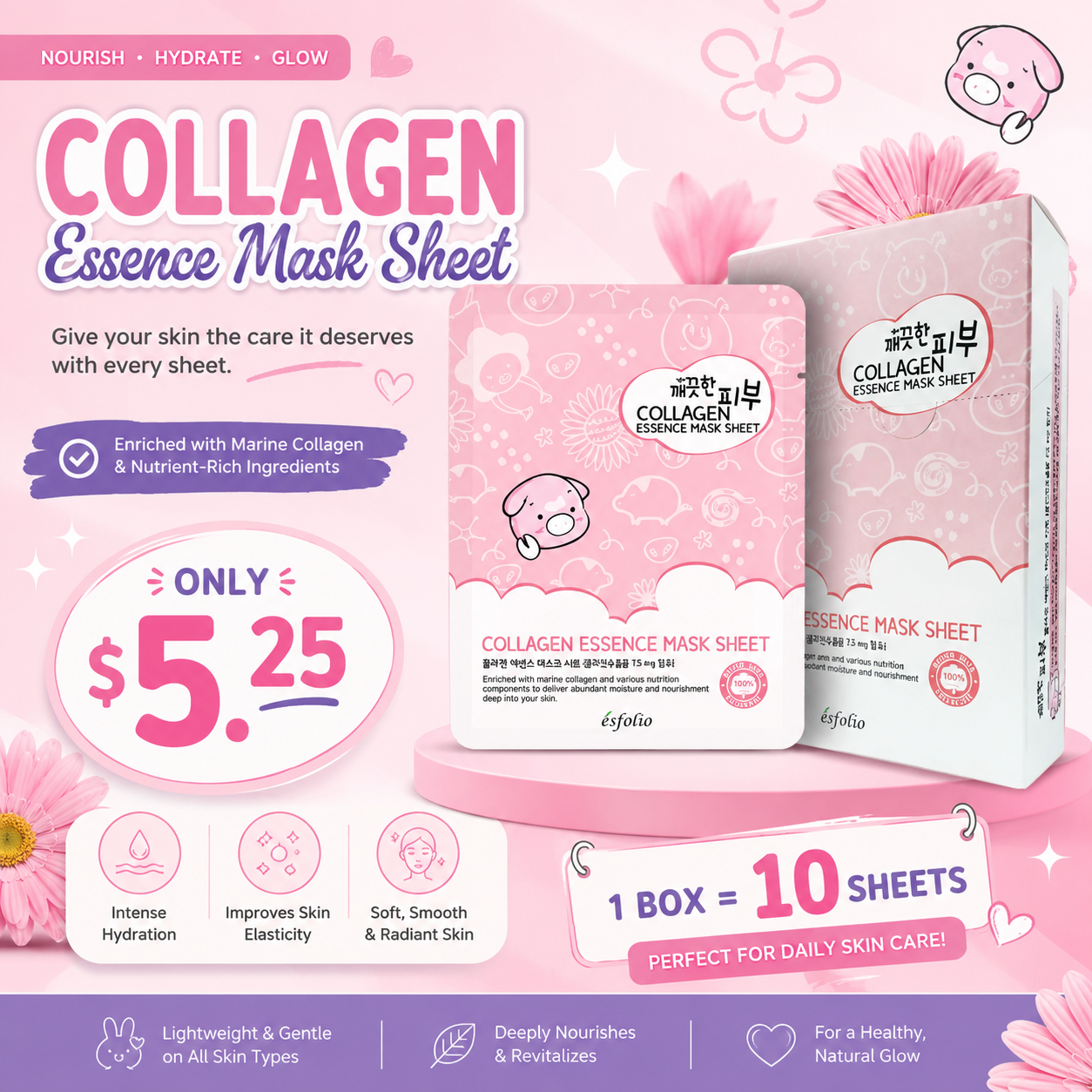 10PCS BOX ESFOLIO COLLAGEN ESSENCE MASK SHEET