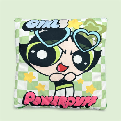 GREEN SUPER POWER GIRL WITH CHECKERED  2 IN 1 PILLOW & BLANKET