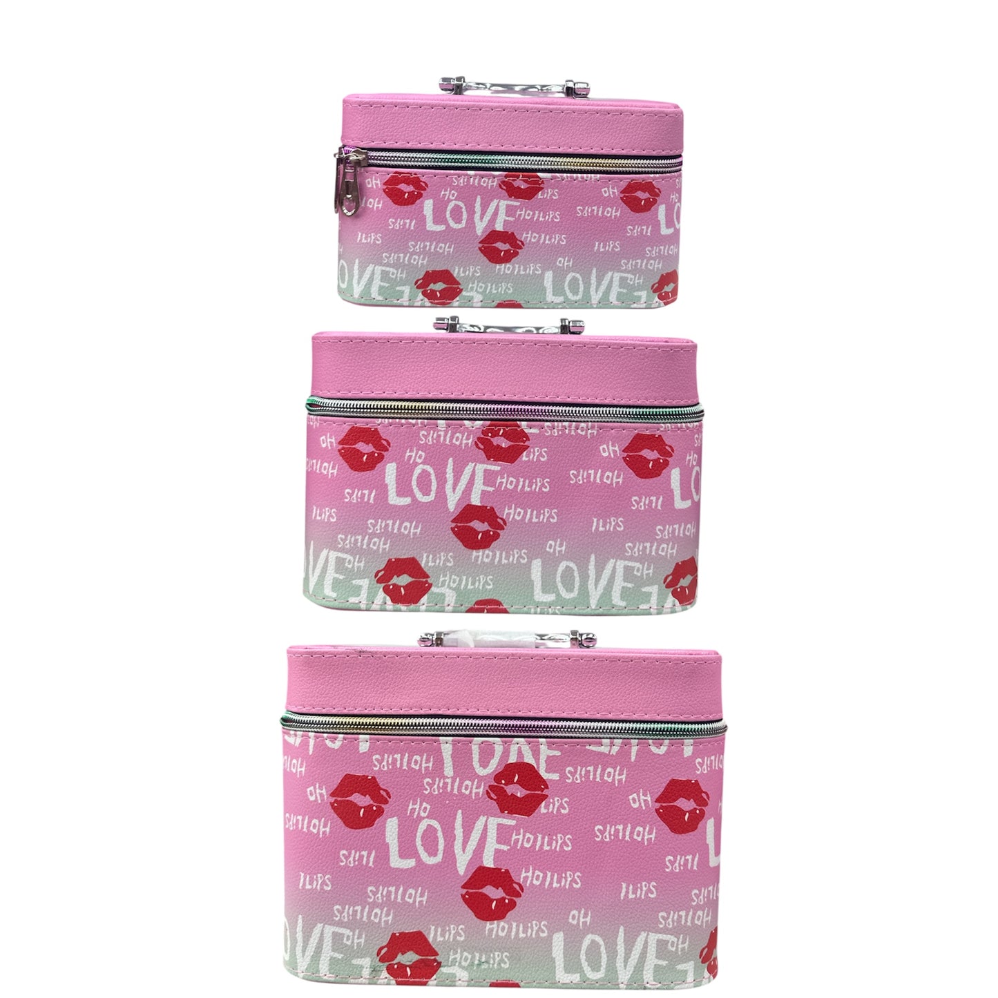 I LOVE PINK 2 TONE 3PCS CARRY MAKEUP BOX