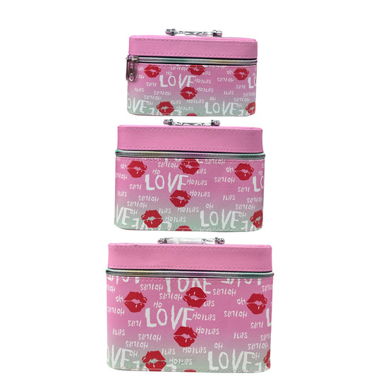 I LOVE PINK 2 TONE 3PCS CARRY MAKEUP BOX