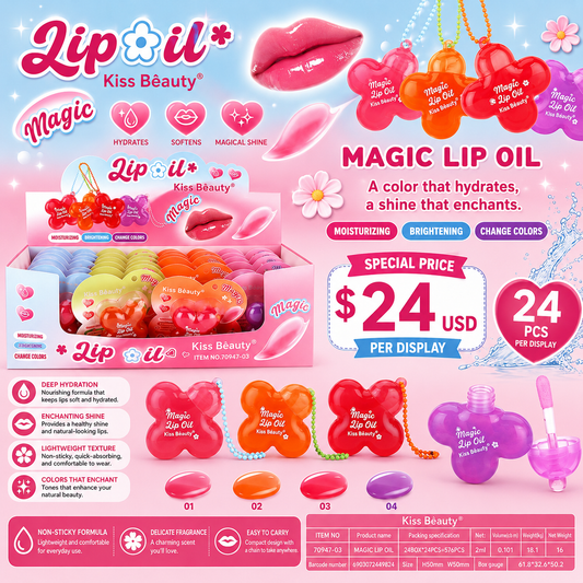 24PCS DISPLAY KISS BEAUTY MAGIC MOISTURIZER LIP OIL 70947-03
