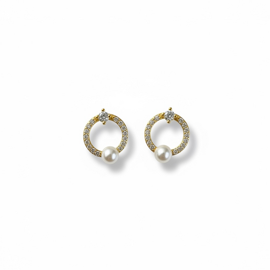 3PCS ORO LAMINADO BLING WITH PEARL  EARRINGS BE398