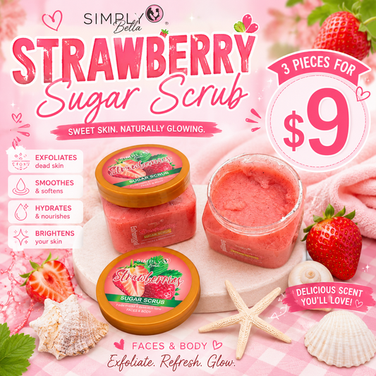 3PCS SIMPLY BELLA STRAWBERRY SUGAR SCRUB SIB1011