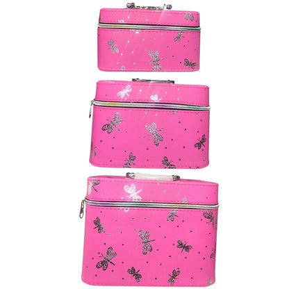 PINK IN BUTTERFLY 3PCS CARRY MAKEUP BOX