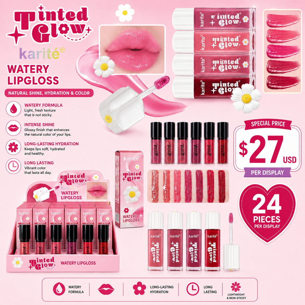24PCS DISPLAY KARITE WATERY TINTED GLOW LIPGLOSS