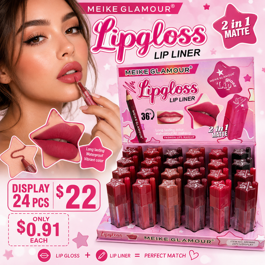 24PCS DISPLAY MIEKE GLAMOUR LIPGLOSS + LIPLINER MK588