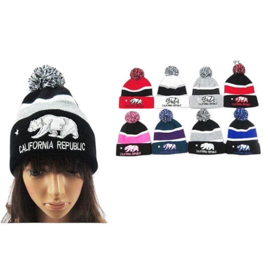 12PCS PACK CALI BEAR BEANIE WITH POM POM JHT350A