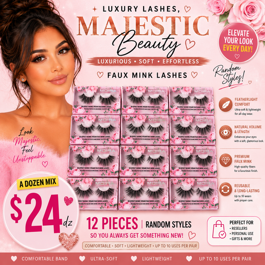 12PCS PACK MIX MOIRA 3D BIONIC VEGAN FAUX MINK EYE LASHES
